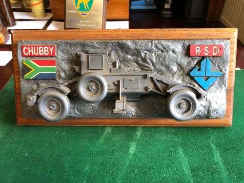 ARMOURED- DEMINING VEHICLE TROPHY -MEASURES 25X 12 CM- HEIGHT 10 CM