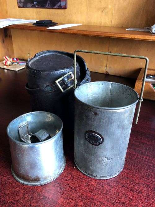 BOER WAR PERIOD VICTORIAN SOLDIERS CANTEEN (DATED 1901)LEATHER CASE MARKED CG FOR GOVERNMENT +ARMY A