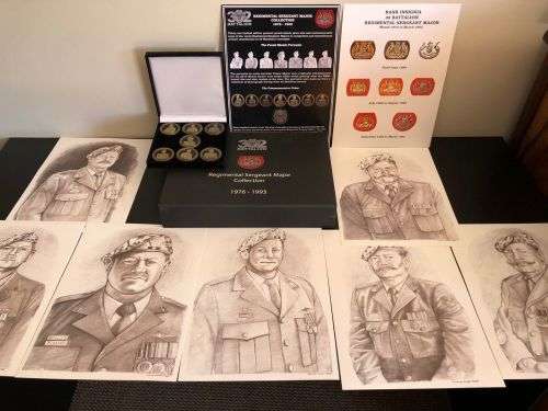 32 BATTALION REGIMENTAL SERGEANT MAJOR COLLECTION 1976-1993-SET 15 OF ONLY 32 MADE PENCIL SKETCH POR