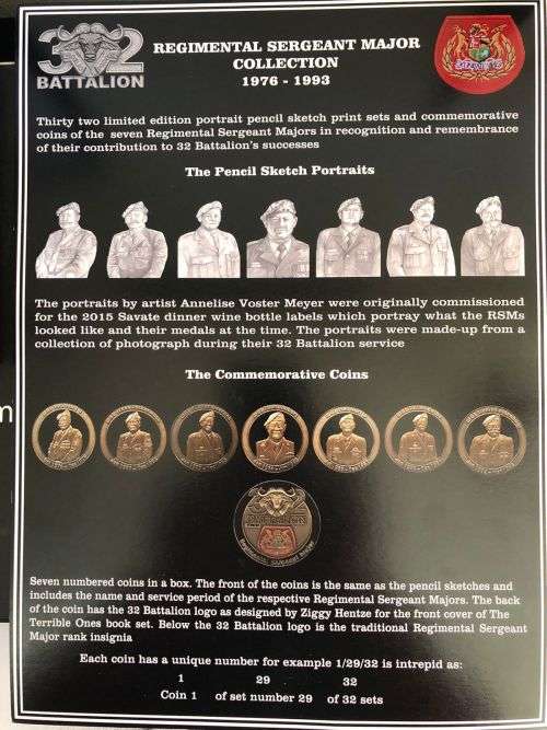 32 BATTALION REGIMENTAL SERGEANT MAJOR COLLECTION 1976-1993-SET 15 OF ONLY 32 MADE PENCIL SKETCH POR