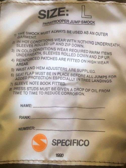 PARA JUMP JACKET -WORN DURING BORDER WAR-SIZE LARGE-CONDITION NEW/NEVER USED-LABELLED AND DATED 1990