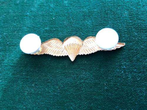 SA PARACHUTE BASIC PARATROOPER WING- 8 JUMPS OR MORE-GILDING METAL-MESS DRESS-WORN FROM THE 1970`S-2