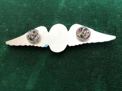 SA PARACHUTE STATICLINE INSTRUCTORS WING-FULL SIZE-WORN FROM THE 1970`S-CHROME PLATED IN LIGHT BLUE