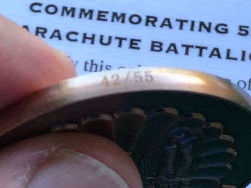 1 PARACHUTE BATTALION 1961-2016 CHALLENGE COIN NO 42 OF ONLY 55 COINS-PRODUCED (NUMBERED) WITH CERTI