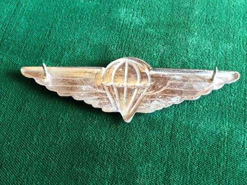 CISKEI DEFENCE FORCE BASIC,FULL SIZE PARA WING-WHITE AND BLUE ENAMEL CENTRE (COATED)WITH CHROME WIN