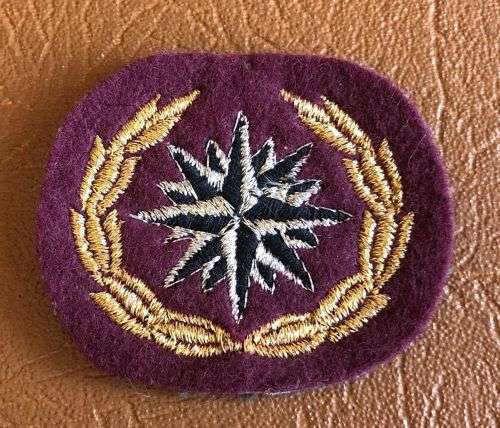 RECCE REGIMENT-5TH ISSUE 1989 BERET BADGE-GOLD LUREX WREATH-SILVER LUREX AND BLACK THREAD COMPASS RO