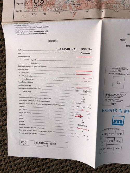 RHODESIA MAP-MUTUNGAGORE-SCALE 1:50 000-MEASURES 85 X 60 CM