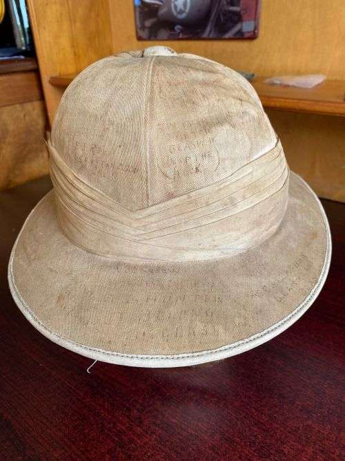 WW2 PITT HELMET WITH A LOT OF SIGNATURES AND MESSAGES (A LOT CAN STILL BE MADE OUT) ON IT-STILL GOOD