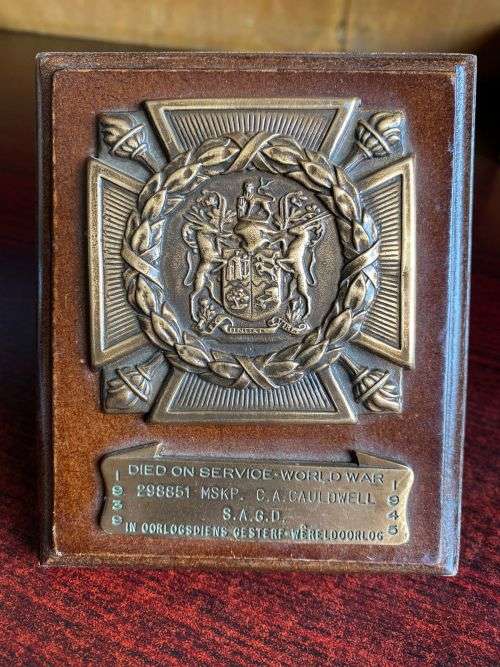 WW2 DEATH PLAQUE FOR 298851 MSKP C.A. CAULDWELL S.A.G.D