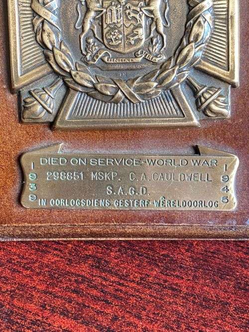 WW2 DEATH PLAQUE FOR 298851 MSKP C.A. CAULDWELL S.A.G.D