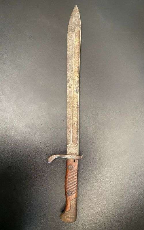 GERMAN S98/05 BAYONET-EXTENDED MUZZLE RING `EARS` AND SAW-BACK BLADE REMOVED-MAKER STAMPED C.G. HAEN