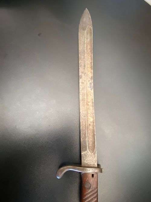 GERMAN S98/05 BAYONET-EXTENDED MUZZLE RING `EARS` AND SAW-BACK BLADE REMOVED-MAKER STAMPED C.G. HAEN
