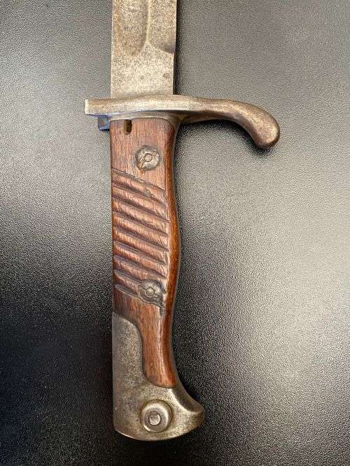 GERMAN S98/05 BAYONET-EXTENDED MUZZLE RING `EARS` AND SAW-BACK BLADE REMOVED-MAKER STAMPED C.G. HAEN
