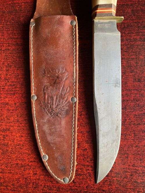 AUTHENTIC GERMAN HUNTING KNIFE,BOWIE SCHNEIDTEUFEL SOLINGEN,WITH STAGHORN HANDLLE-OVERALL LENGTH 295
