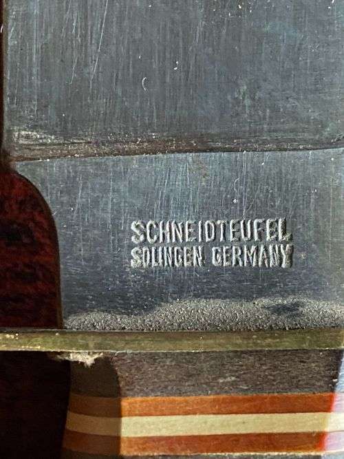 AUTHENTIC GERMAN HUNTING KNIFE,BOWIE SCHNEIDTEUFEL SOLINGEN,WITH STAGHORN HANDLLE-OVERALL LENGTH 295