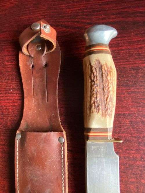 AUTHENTIC GERMAN HUNTING KNIFE,BOWIE SCHNEIDTEUFEL SOLINGEN,WITH STAGHORN HANDLLE-OVERALL LENGTH 295