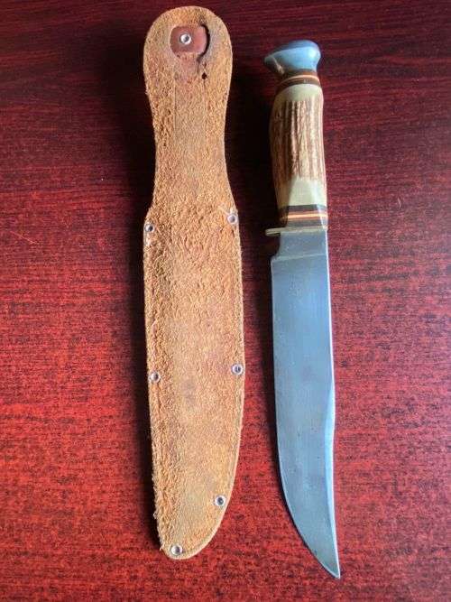 AUTHENTIC GERMAN HUNTING KNIFE,BOWIE SCHNEIDTEUFEL SOLINGEN,WITH STAGHORN HANDLLE-OVERALL LENGTH 295
