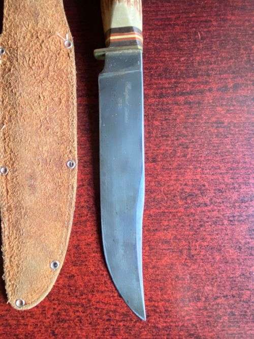 AUTHENTIC GERMAN HUNTING KNIFE,BOWIE SCHNEIDTEUFEL SOLINGEN,WITH STAGHORN HANDLLE-OVERALL LENGTH 295