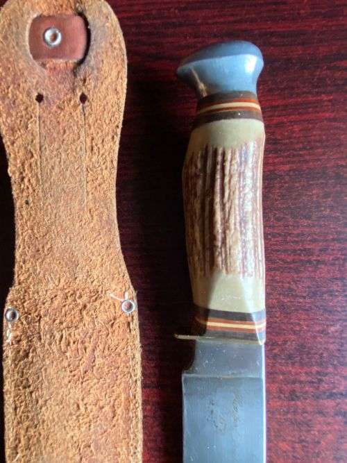 AUTHENTIC GERMAN HUNTING KNIFE,BOWIE SCHNEIDTEUFEL SOLINGEN,WITH STAGHORN HANDLLE-OVERALL LENGTH 295