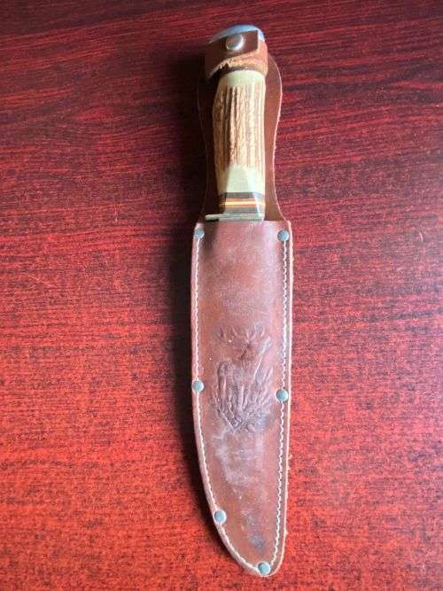 AUTHENTIC GERMAN HUNTING KNIFE,BOWIE SCHNEIDTEUFEL SOLINGEN,WITH STAGHORN HANDLLE-OVERALL LENGTH 295