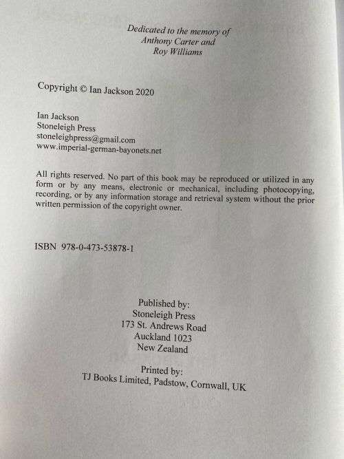 GERMAN 1898 MODEL BAYONET BY IAN JASCKSON-A COMPLETE BOOK TO PROVIDE A DETAILED ACCOUNT OF MANUFACTU