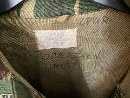 RHODESIAN CAMO OFFICERS MODIFIED JACKET-SIZE MEDIUM TO LARGE-MEASURES 56 CM ARMPIT TO ARMPIT-NAMED A