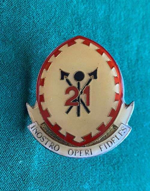 21 BATTALION LUCITE COVERED CAP BADGE-WORN 1989-2003- 2X SCREW LUGS