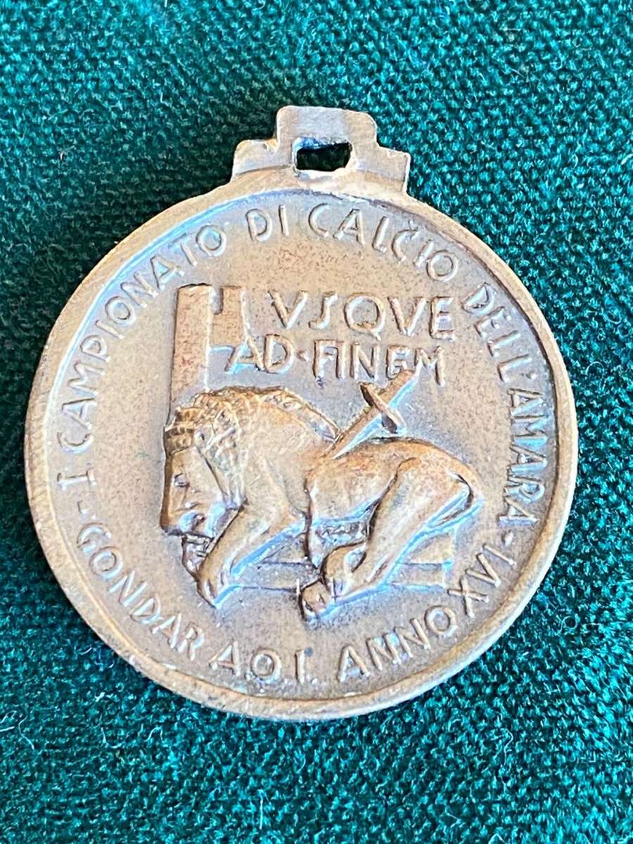 ITALIAN WW2 SOCCER CHAMPIONSHIP MEDAL-HELD IN GONDAR ETHIOPIA-DIAMETER 25 MM