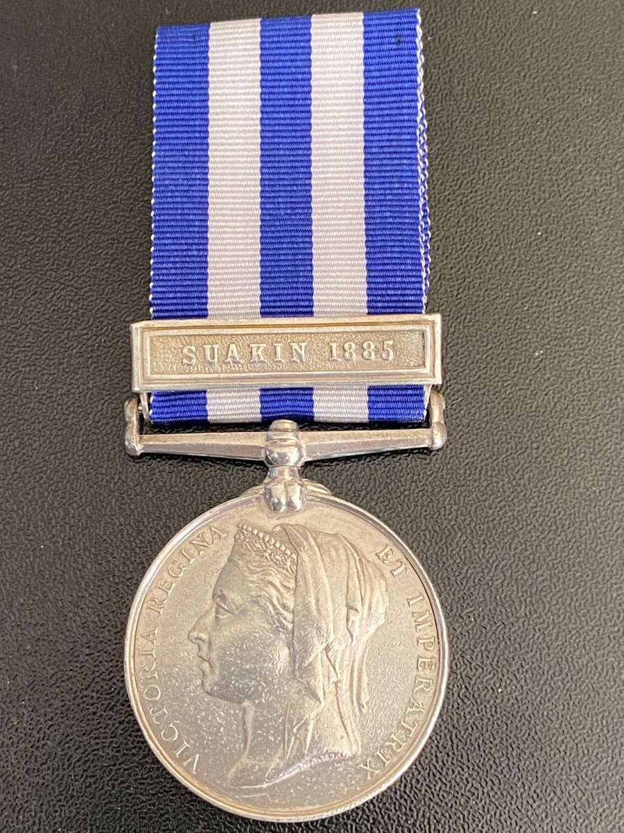 FULL SIZE SILVER EGYPT MEDAL-1882-89 WITH SUAKIN 1885 CLASP-AWARDED TO 40657 GUN.R TIERNAN S/1. SCO: