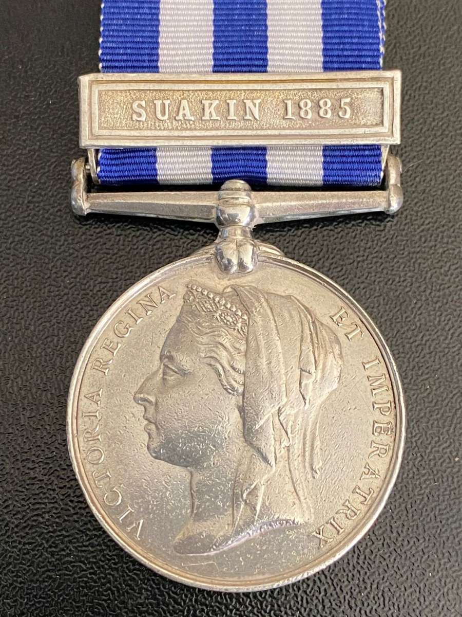 FULL SIZE SILVER EGYPT MEDAL-1882-89 WITH SUAKIN 1885 CLASP-AWARDED TO 40657 GUN.R TIERNAN S/1. SCO: