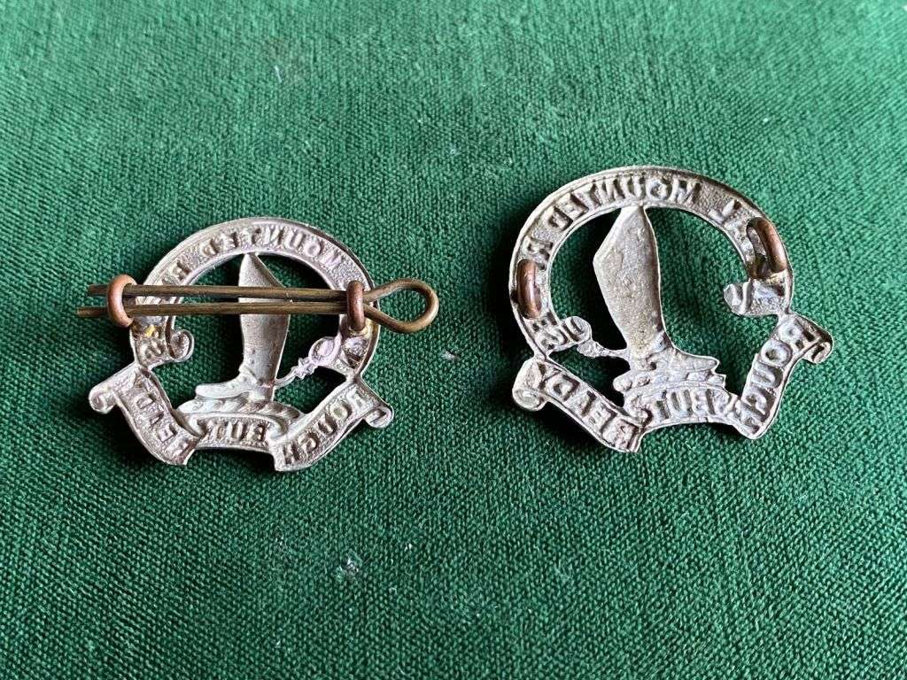 NATAL MOUNTED RIFLES WHITE METAL CAP AND ONE COLLAR-WORN 1914-1935-LUGS INTACT