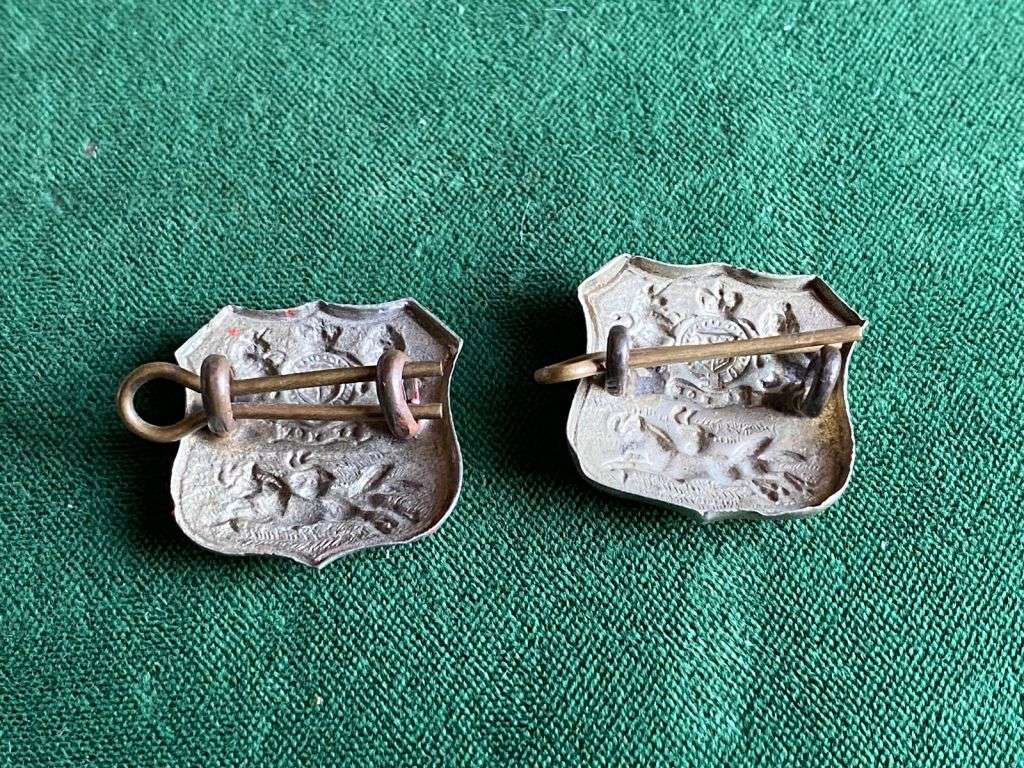 DURBAN LIGHT INFANTRY WHITE METAL COLLAR BADGE PAIR-WORN 1895-1913-LUGS INTACT