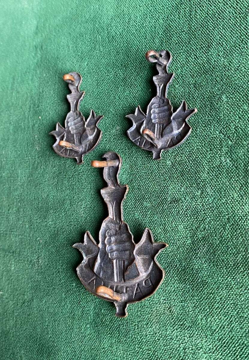 YOUTH TRAINING BRIGADE-BLACKENED BRONZE CAP AND COLLARS BADGE- WORN 1941-46-  LUGS INTACT