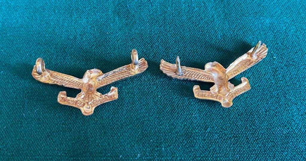 SAAF GILDING METAL COLLAR BADGE PAIR-WORN POST 1959-LUGS + PINS INTACT