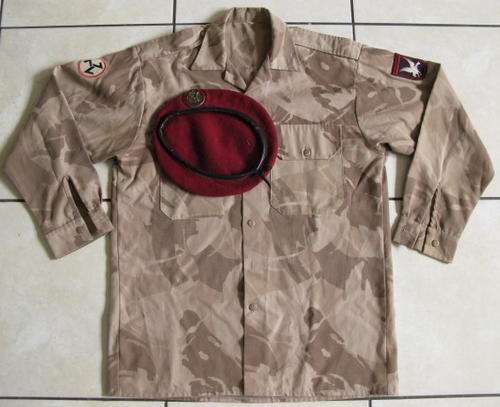 AWB SHIRT & BERET.  THE SHIRT WITH SHOULDER PATCHES FOR WENKOMMANDO SIZE LARGE