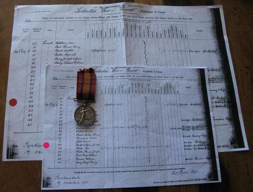 BOER WAR QSA AWARDED TO 106 PTE. M.J. BRADFIELD.  TARKSTAD TOWN GUARD