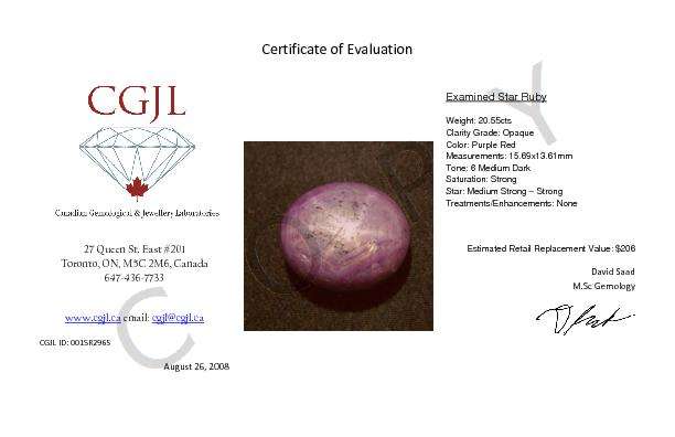 CERTIFIED - 100% NATURAL UNTREATED 20.55 CT PURPLE RED RUBY CABOCHON - 6 RAY STAR