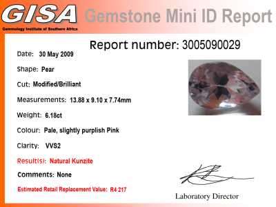 ***CERTIFIED*** NATURAL UNTREATED PURPLISH PINK KUNZITE - 6.18 CT - VVS2