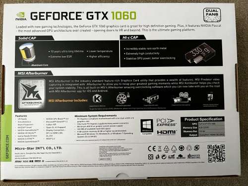 MSI Nvidia GTX 1060 6GB OC Edition (VR Ready)