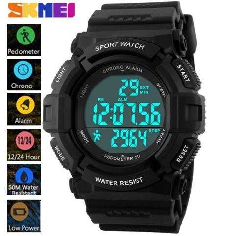 Luxury Chronograph & Water Resistant LED PEDOMETER & Fitness Sport Wrist Watch