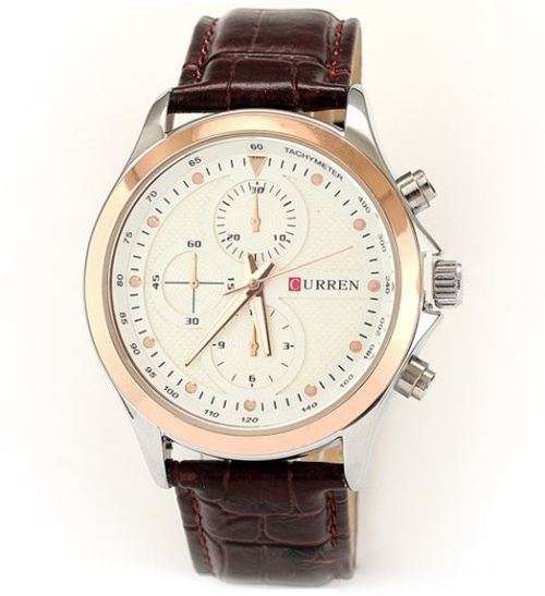 Elegant Curren Quartz Brown Crockodile Skin Leather Wrist Watch