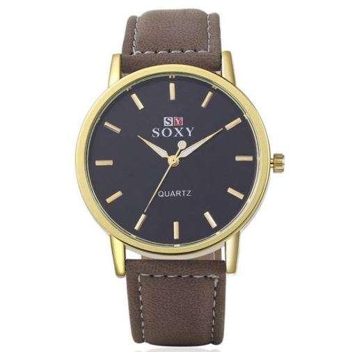 Elegant Business Rosegold & Black Men's SOXY Brand Leather Wrist Watch
