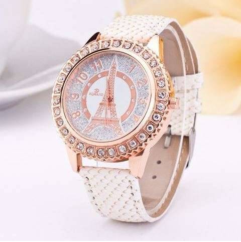 Luxury Paris Eiffel Tower Rhinestone Ladies Leather Wrist Watch by Relogio Feminino