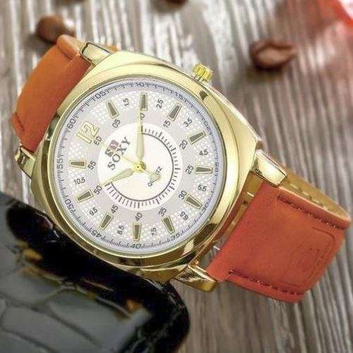 Elegant Men's SOXY BRAND Quartz Leather Wrist Watch