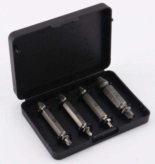 4 Piece Screw & Bolt Extractor Drill Bitts & Guide Set - Broken Easy Out Fastener Kit