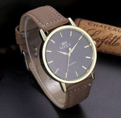 Elegant Business Rosegold & Black Men's SOXY Brand Leather Wrist Watch