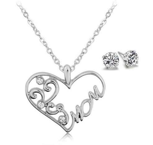 Elegant Sterling Silver Plated Mom Pendant Juwellery Set
