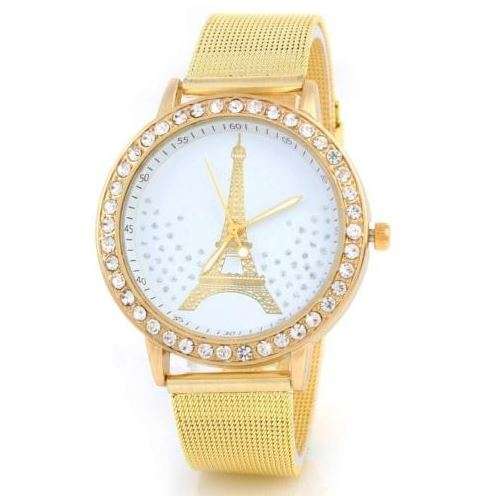 Luxury Rose Gold Paris Eiffel Tower Ladies Wrist Watch With Swarovski Crystals