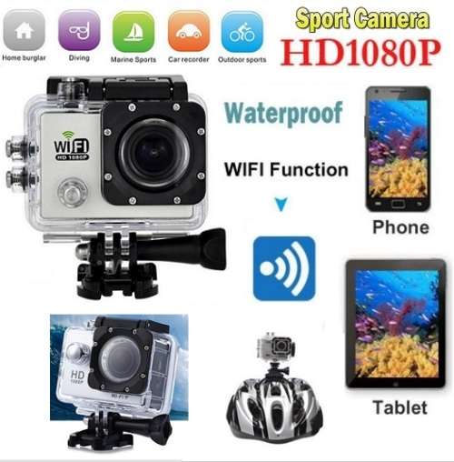 2" HDMI HDR 1080P Action Sport Cam - WI-FI, Waterproof, LCD Screen, Remote Control FULL SET - SILVER