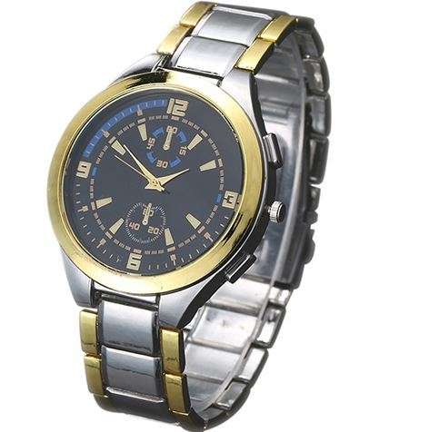 Elegant Men's Business Silver & Gold Tone Stainless Steel Wrist Watch